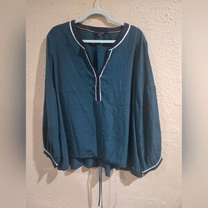Tommy Hilfiger Womens V-Neck Long Sleeve Blue Green with Buttons Blouse Size XXL